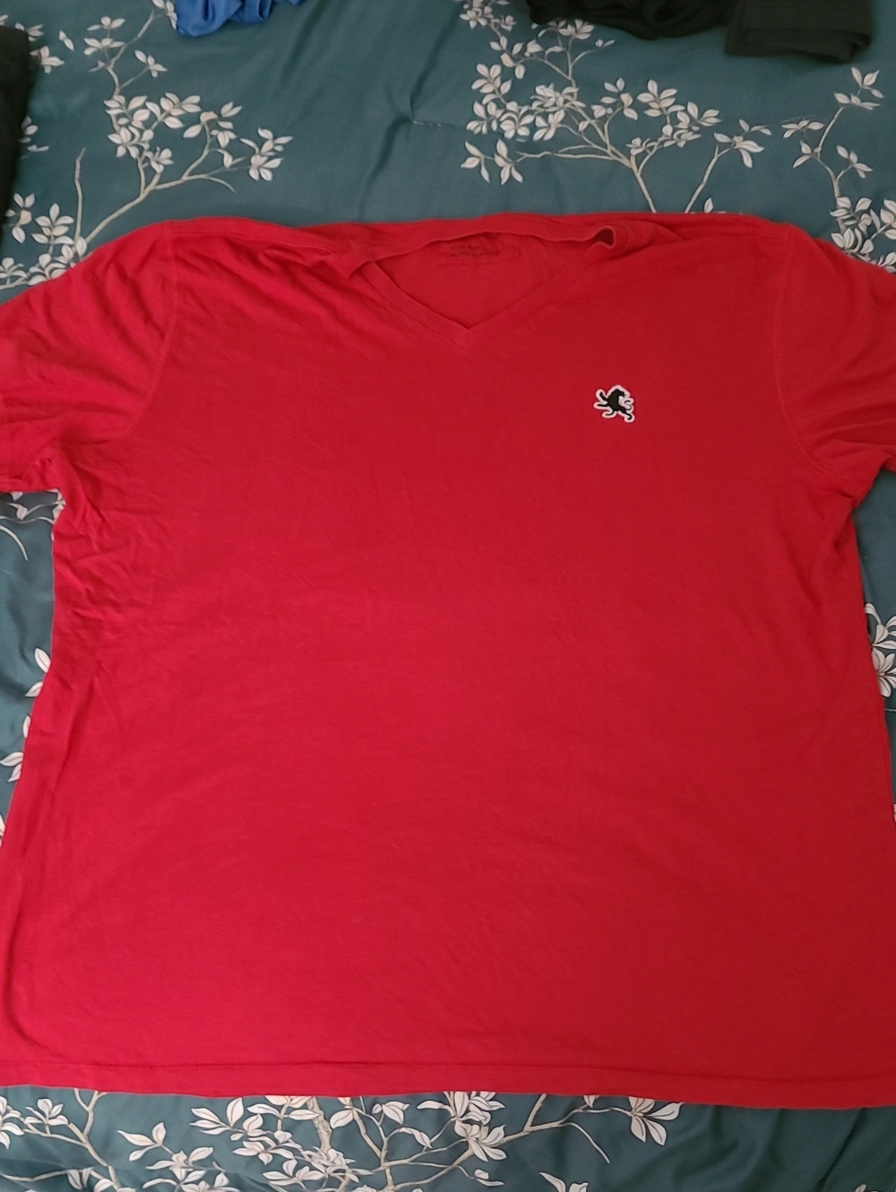 Express Men's Red V-Neck Short Sleeve Tee with Small Chest Logo